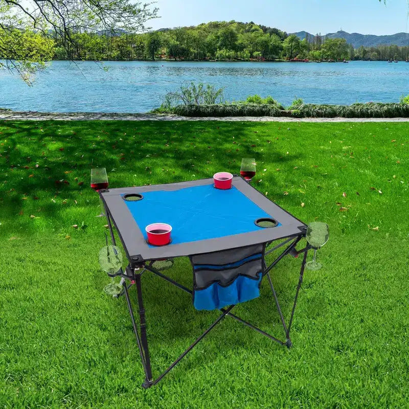 Tavolo da vino quadrato pieghevole blu/rosso, 4 posti a sedere