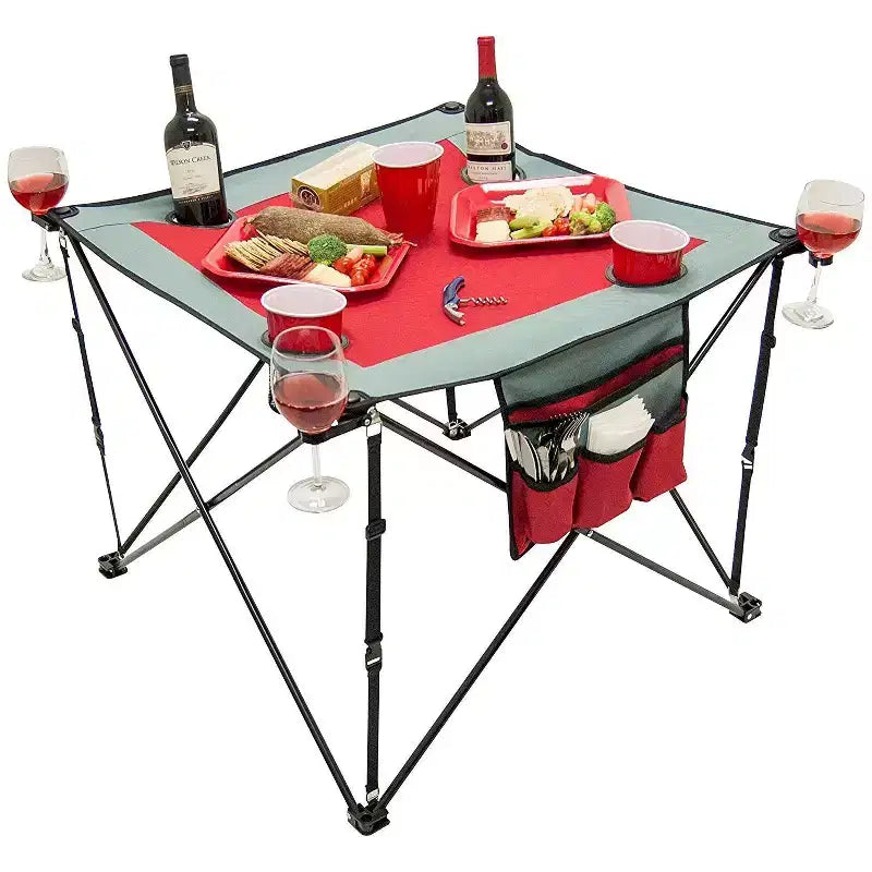 Tavolo da vino quadrato pieghevole blu/rosso, 4 posti a sedere