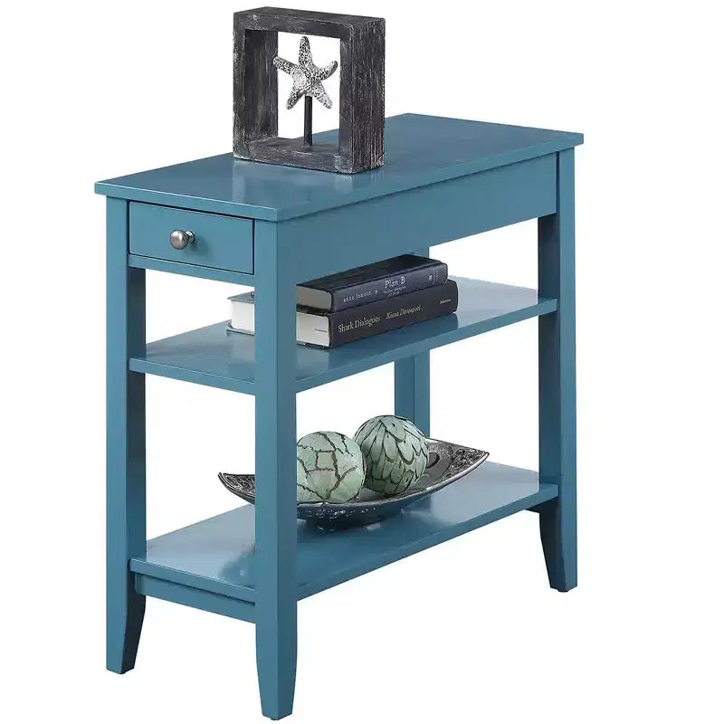 Tavolino a 3 Ripiani Blue Wood con Piano Ribaltabile e Vano Contenitore Nascosto, Uso Singolo