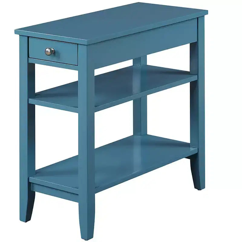 Tavolino a 3 Ripiani Blue Wood con Piano Ribaltabile e Vano Contenitore Nascosto, Uso Singolo
