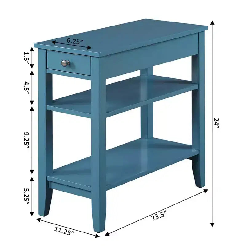 Tavolino a 3 Ripiani Blue Wood con Piano Ribaltabile e Vano Contenitore Nascosto, Uso Singolo