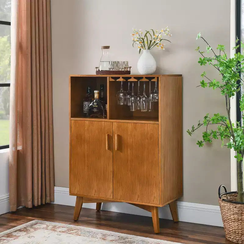 Mobile Bar Moderno Mid-Century Marrone con Portabicchieri, Unico Elemento