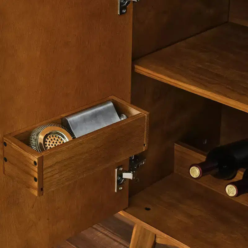 Mobile Bar Moderno Mid-Century Marrone con Portabicchieri, Unico Elemento