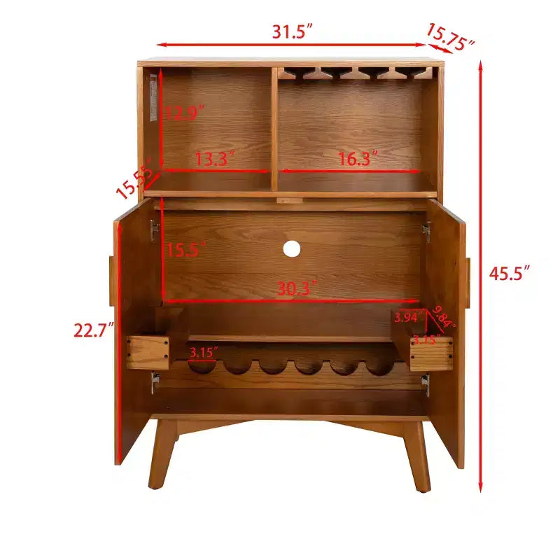Mobile Bar Moderno Mid-Century Marrone con Portabicchieri, Unico Elemento