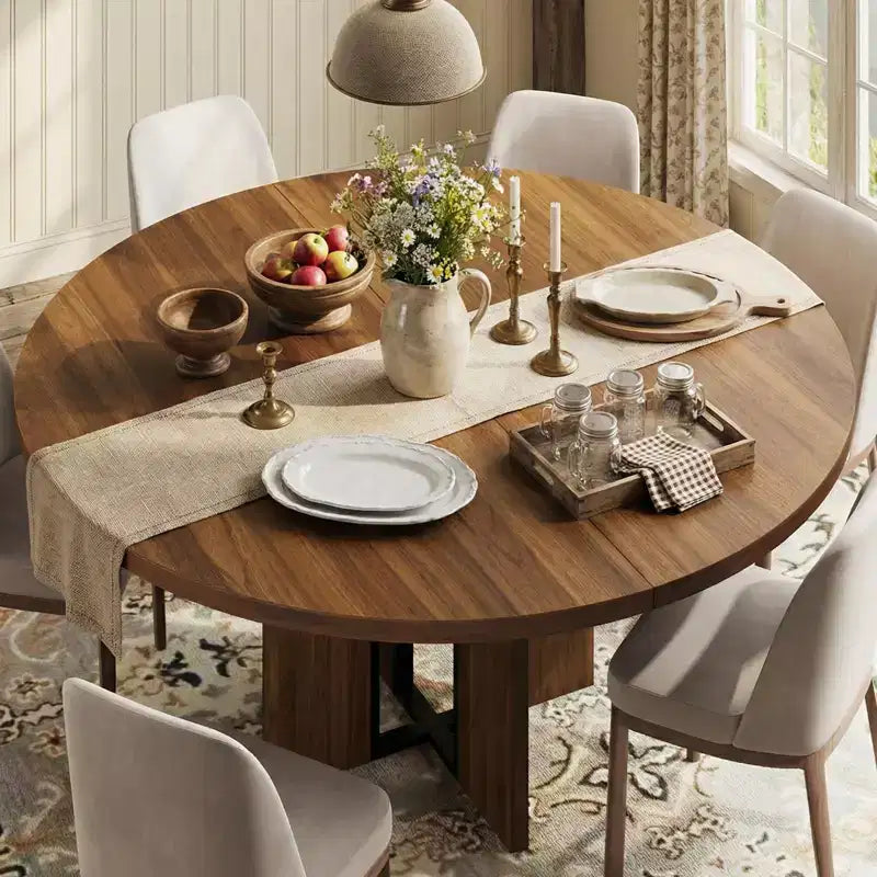 Tavolo da pranzo allungabile rotondo-ovale nero/marrone/grigio da 4-8 posti