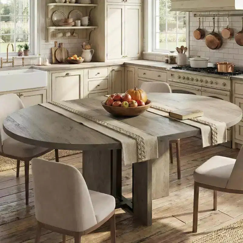 Tavolo da pranzo allungabile rotondo-ovale nero/marrone/grigio da 4-8 posti