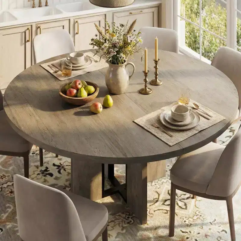 Tavolo da pranzo allungabile rotondo-ovale nero/marrone/grigio da 4-8 posti