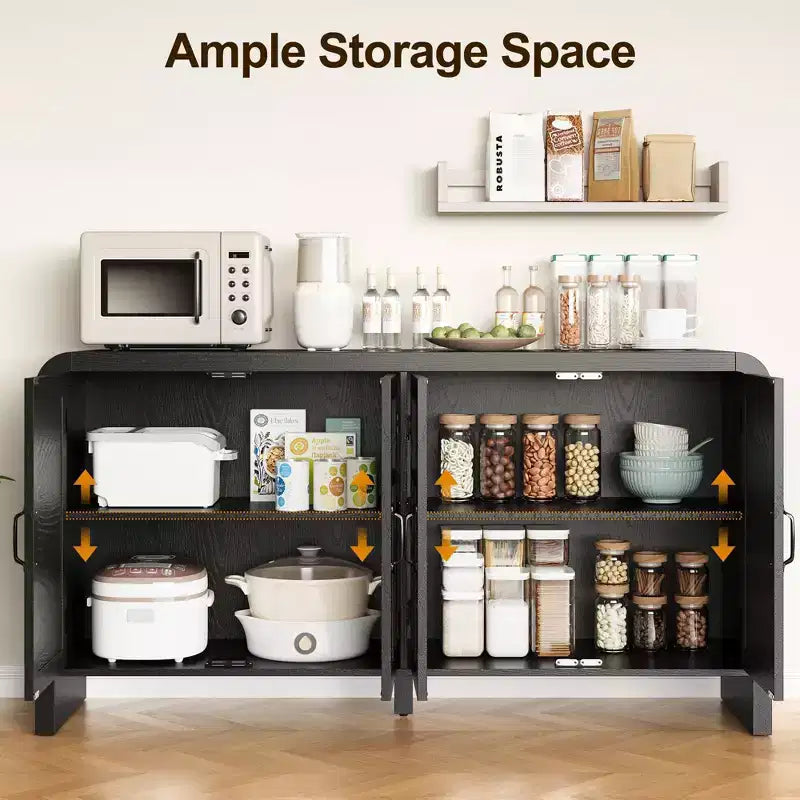 Credenza a 4 ante effetto Rattan con ripiani, Marrone