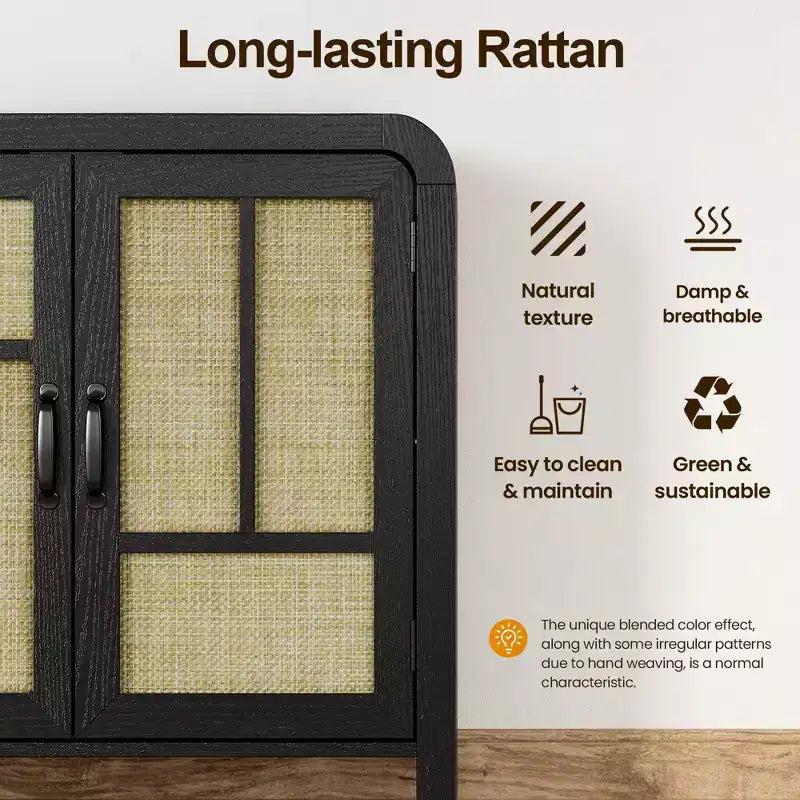 Credenza a 4 ante effetto Rattan con ripiani, Marrone