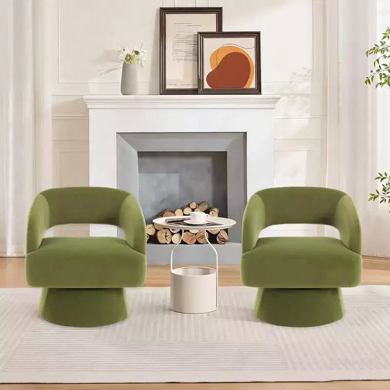 Poltrona Girevole in Velluto con Schienale a Righe | Beige / Nero / Cammello / Verde | Seduta Singola