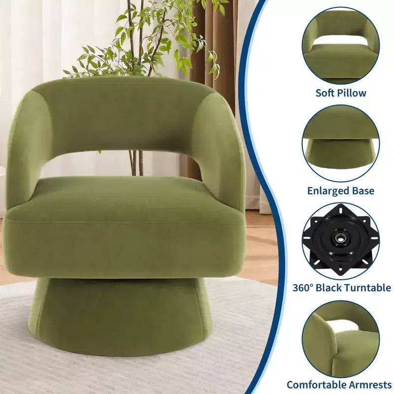 Poltrona Girevole in Velluto con Schienale a Righe | Beige / Nero / Cammello / Verde | Seduta Singola