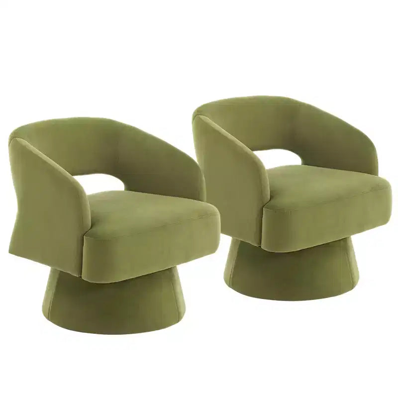 Poltrona Girevole in Velluto con Schienale a Righe | Beige / Nero / Cammello / Verde | Seduta Singola
