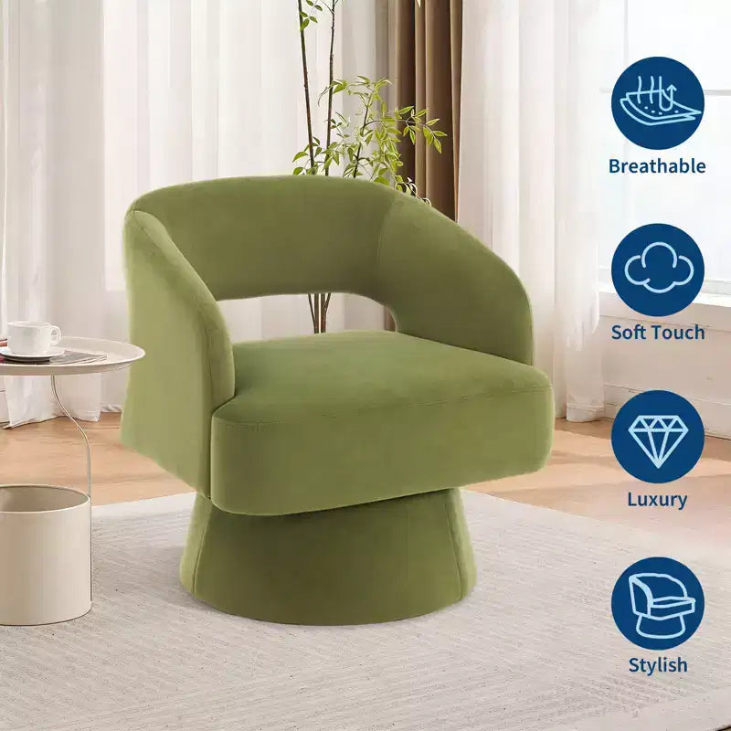 Poltrona Girevole in Velluto con Schienale a Righe | Beige / Nero / Cammello / Verde | Seduta Singola