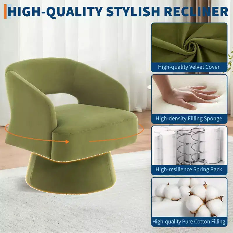 Poltrona Girevole in Velluto con Schienale a Righe | Beige / Nero / Cammello / Verde | Seduta Singola