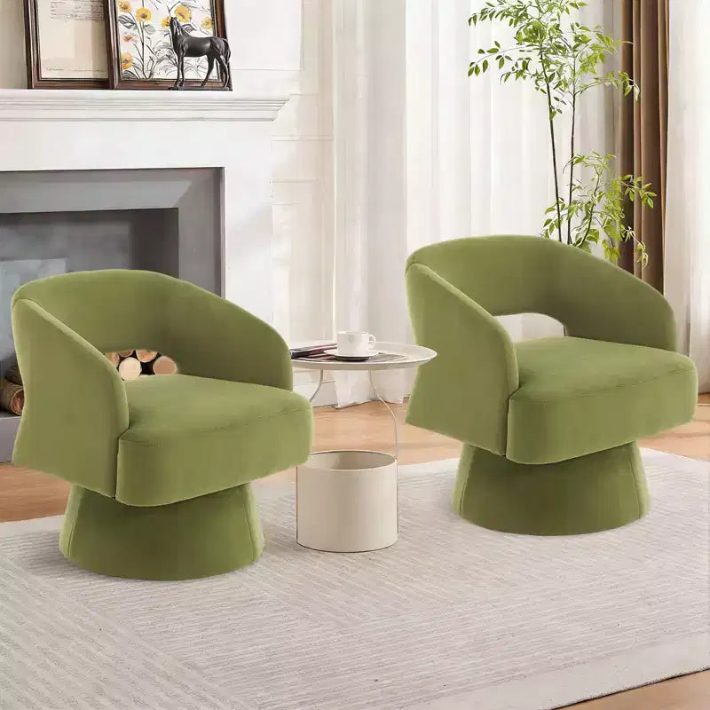 Poltrona Girevole in Velluto con Schienale a Righe | Beige / Nero / Cammello / Verde | Seduta Singola