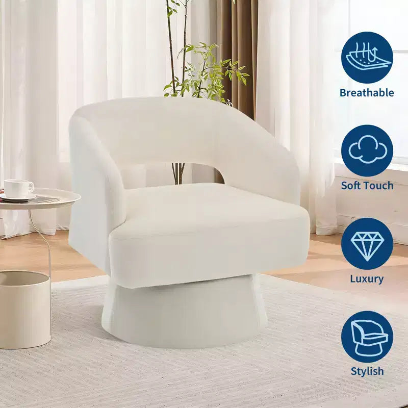 Poltrona Girevole in Velluto con Schienale a Righe | Beige / Nero / Cammello / Verde | Seduta Singola