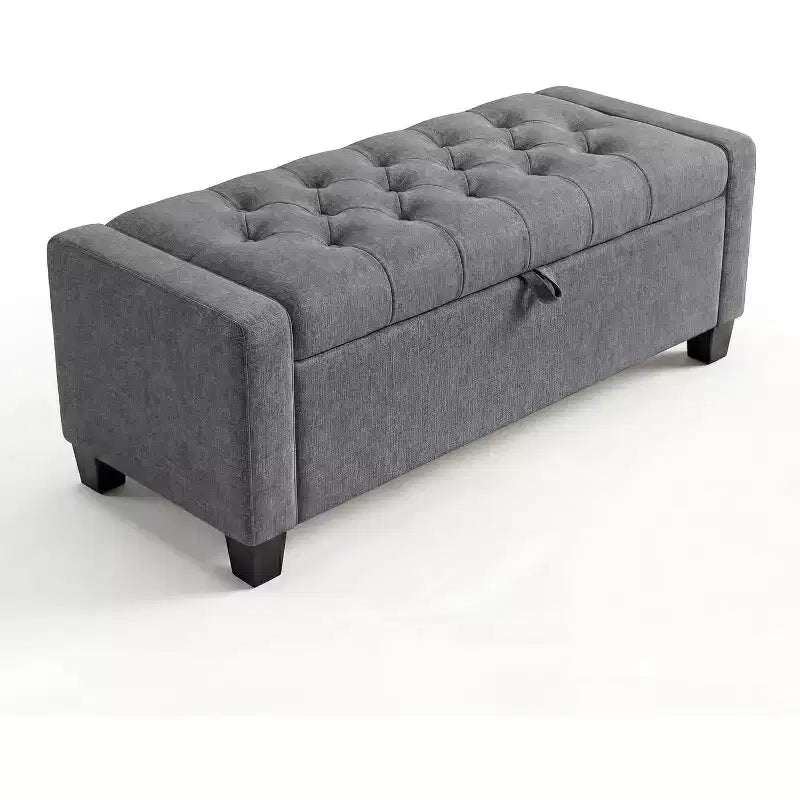 Panca/Ottomana Contenitore Trapuntata Beige/Grigio, 122 x 48 x 43 cm, 1 Posto