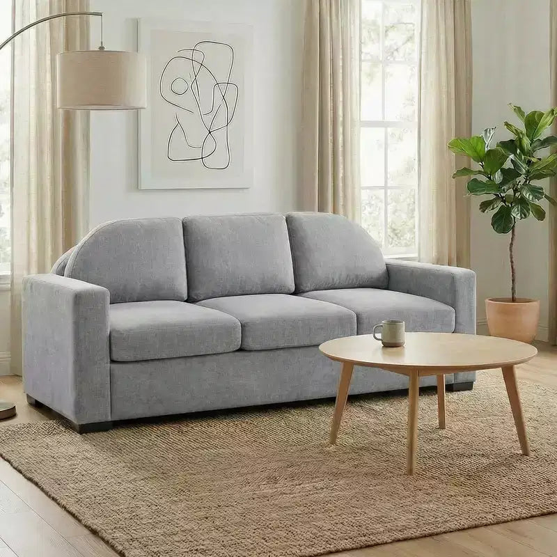 Divano a 3 posti in ciniglia beige/grigio/verde con schienale curvo