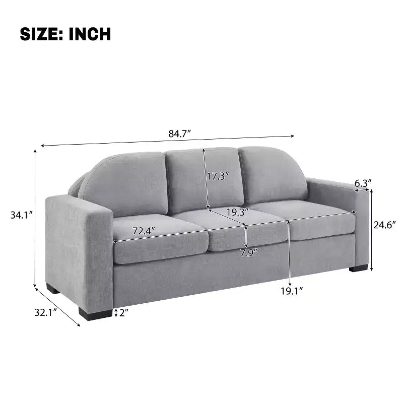 Divano a 3 posti in ciniglia beige/grigio/verde con schienale curvo