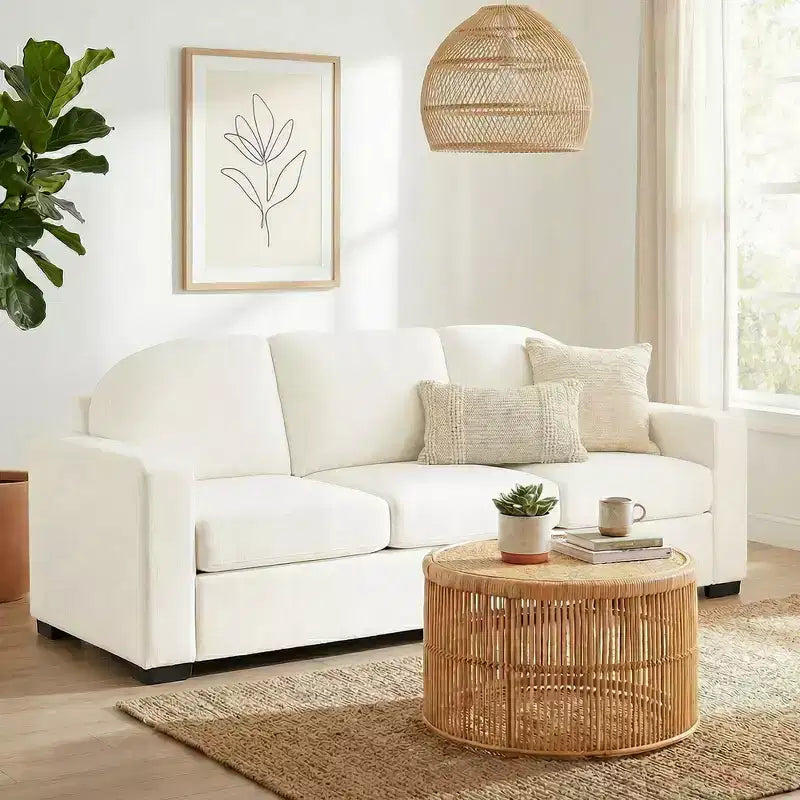 Divano a 3 posti in ciniglia beige/grigio/verde con schienale curvo