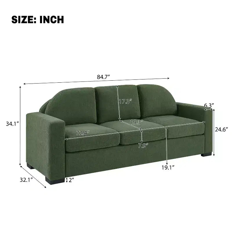 Divano a 3 posti in ciniglia beige/grigio/verde con schienale curvo