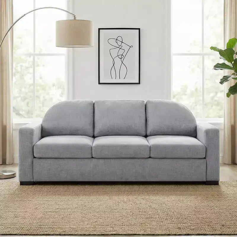Divano a 3 posti in ciniglia beige/grigio/verde con schienale curvo
