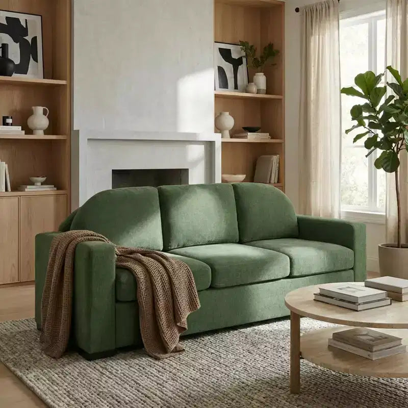 Divano a 3 posti in ciniglia beige/grigio/verde con schienale curvo