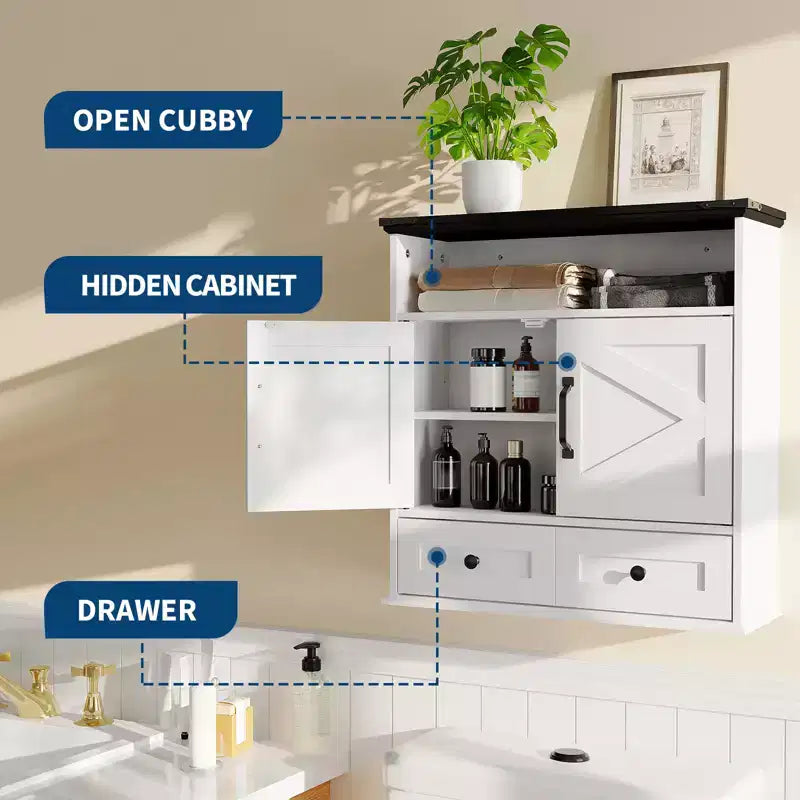 Mobiletto con ante scorrevoli a parete Bianco / Marrone / Grigio – Mobiletto da bagno sopra il WC con ripiano regolabile e cassetto, 1-2 persone