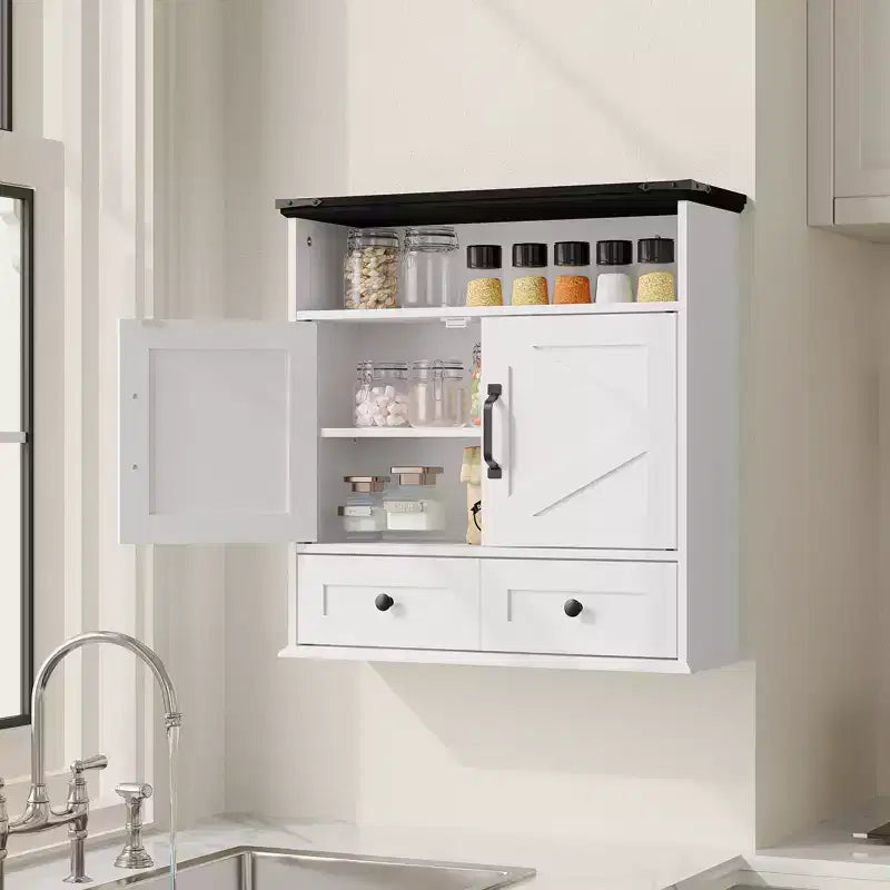 Mobiletto con ante scorrevoli a parete Bianco / Marrone / Grigio – Mobiletto da bagno sopra il WC con ripiano regolabile e cassetto, 1-2 persone