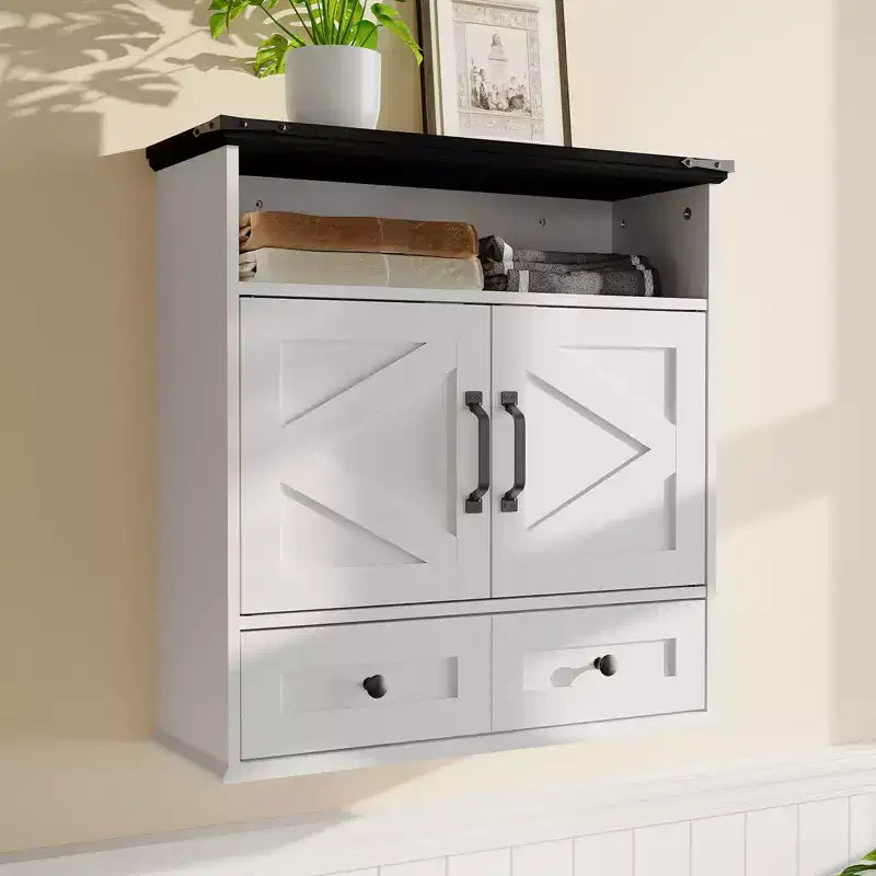 Mobiletto con ante scorrevoli a parete Bianco / Marrone / Grigio – Mobiletto da bagno sopra il WC con ripiano regolabile e cassetto, 1-2 persone