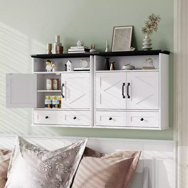 Mobiletto con ante scorrevoli a parete Bianco / Marrone / Grigio – Mobiletto da bagno sopra il WC con ripiano regolabile e cassetto, 1-2 persone