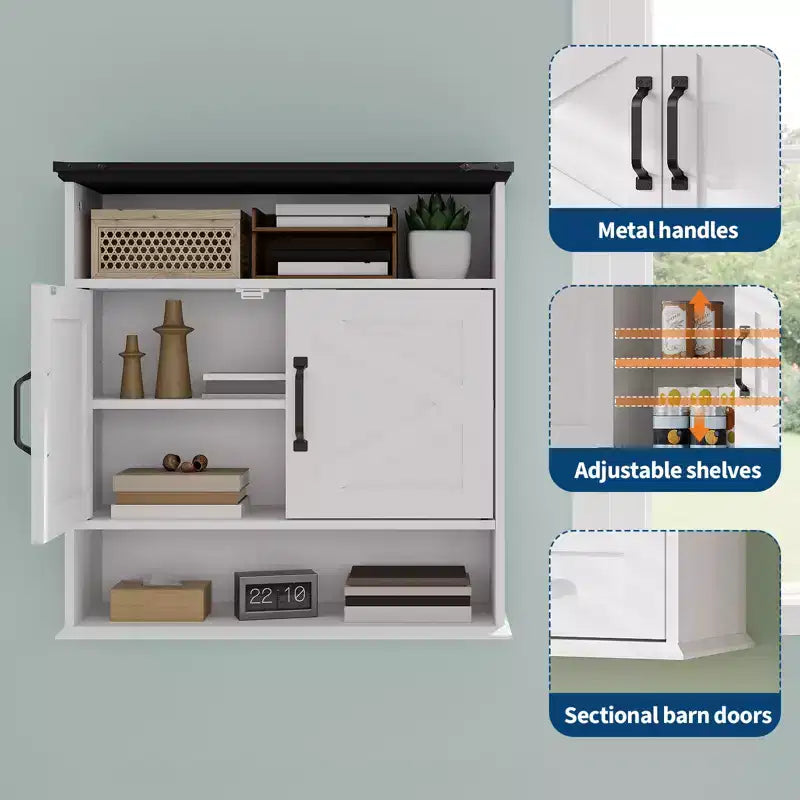Mobiletto con ante scorrevoli a parete Bianco / Marrone / Grigio – Mobiletto da bagno sopra il WC con ripiano regolabile e cassetto, 1-2 persone