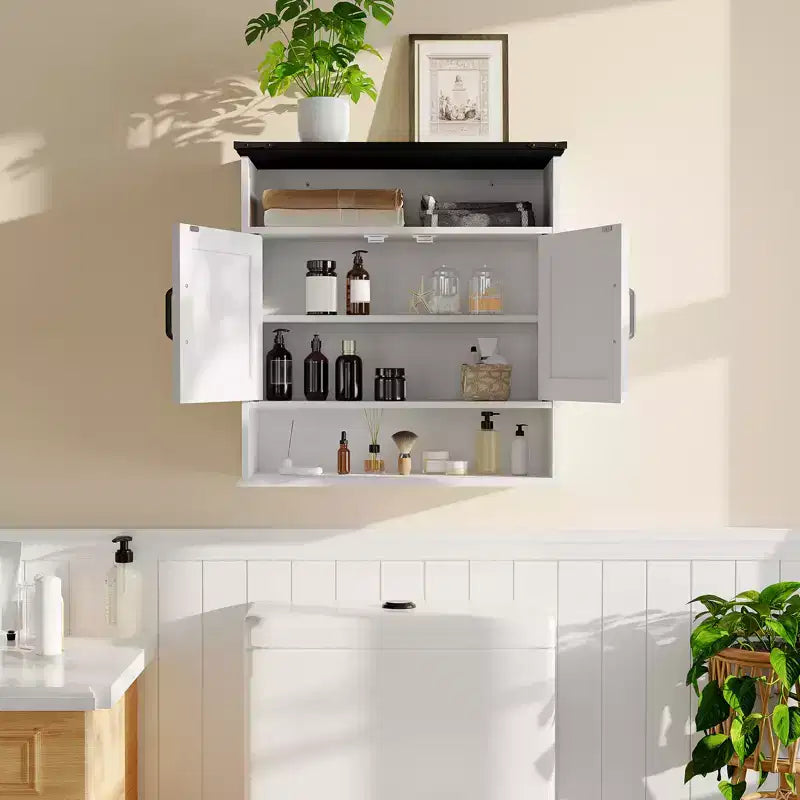 Mobiletto con ante scorrevoli a parete Bianco / Marrone / Grigio – Mobiletto da bagno sopra il WC con ripiano regolabile e cassetto, 1-2 persone