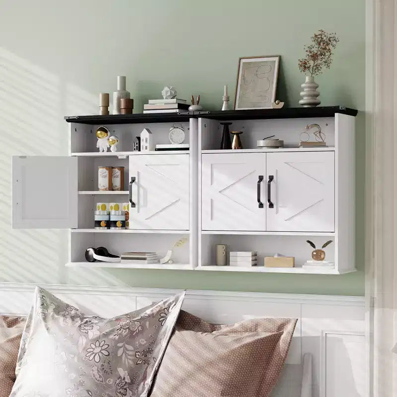Mobiletto con ante scorrevoli a parete Bianco / Marrone / Grigio – Mobiletto da bagno sopra il WC con ripiano regolabile e cassetto, 1-2 persone