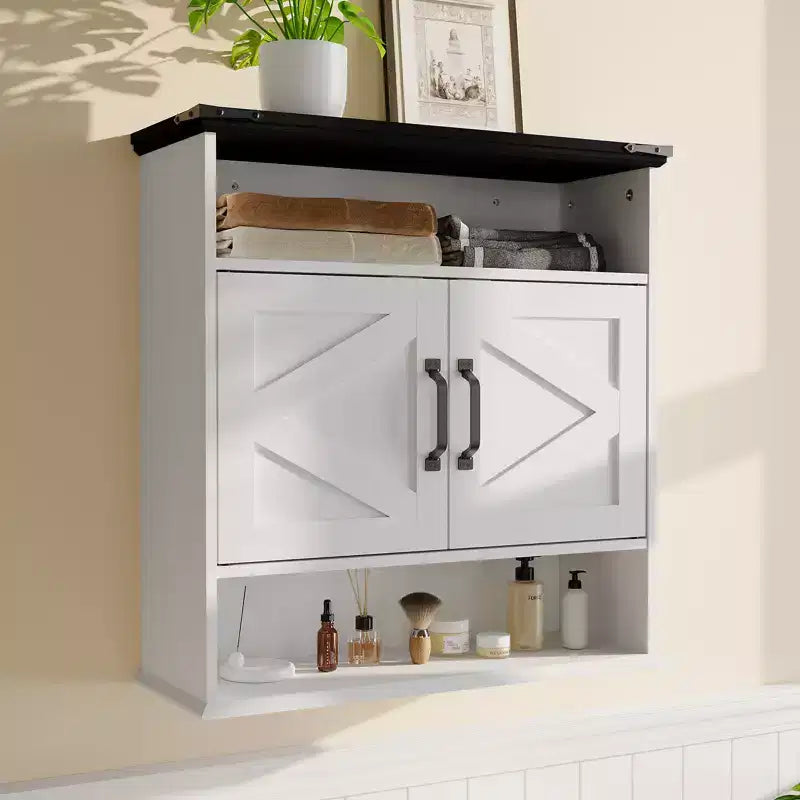 Mobiletto con ante scorrevoli a parete Bianco / Marrone / Grigio – Mobiletto da bagno sopra il WC con ripiano regolabile e cassetto, 1-2 persone