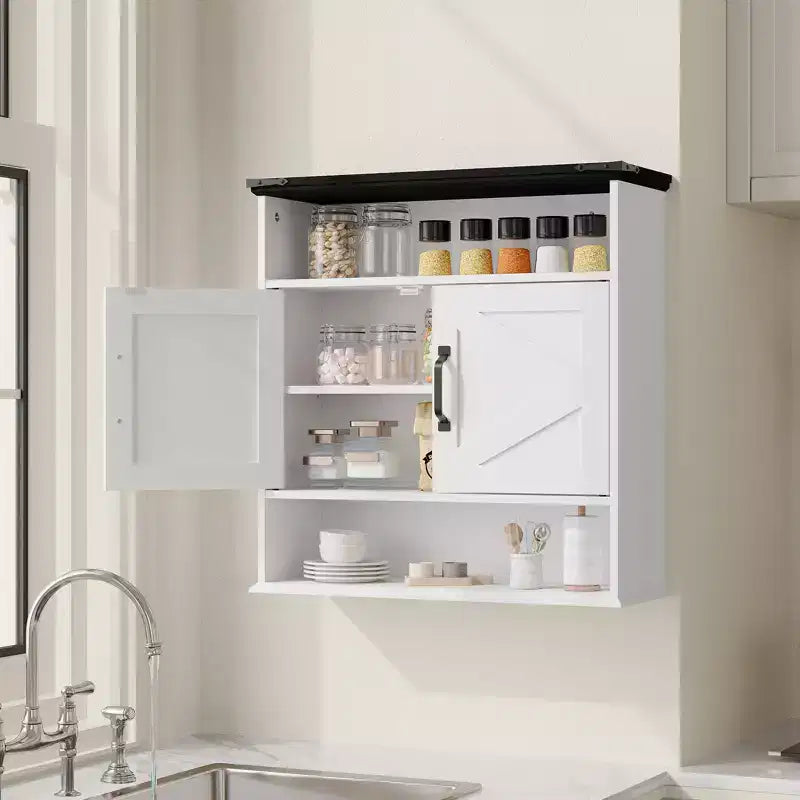 Mobiletto con ante scorrevoli a parete Bianco / Marrone / Grigio – Mobiletto da bagno sopra il WC con ripiano regolabile e cassetto, 1-2 persone