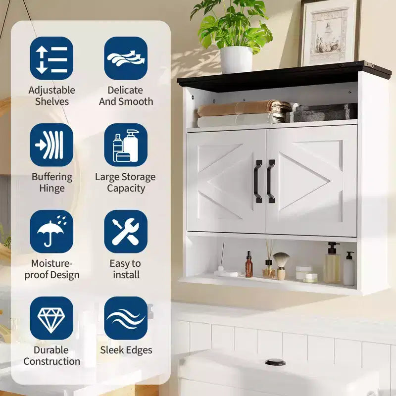 Mobiletto con ante scorrevoli a parete Bianco / Marrone / Grigio – Mobiletto da bagno sopra il WC con ripiano regolabile e cassetto, 1-2 persone