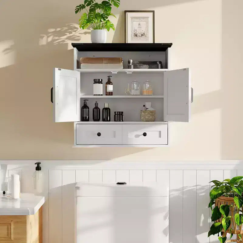 Mobiletto con ante scorrevoli a parete Bianco / Marrone / Grigio – Mobiletto da bagno sopra il WC con ripiano regolabile e cassetto, 1-2 persone