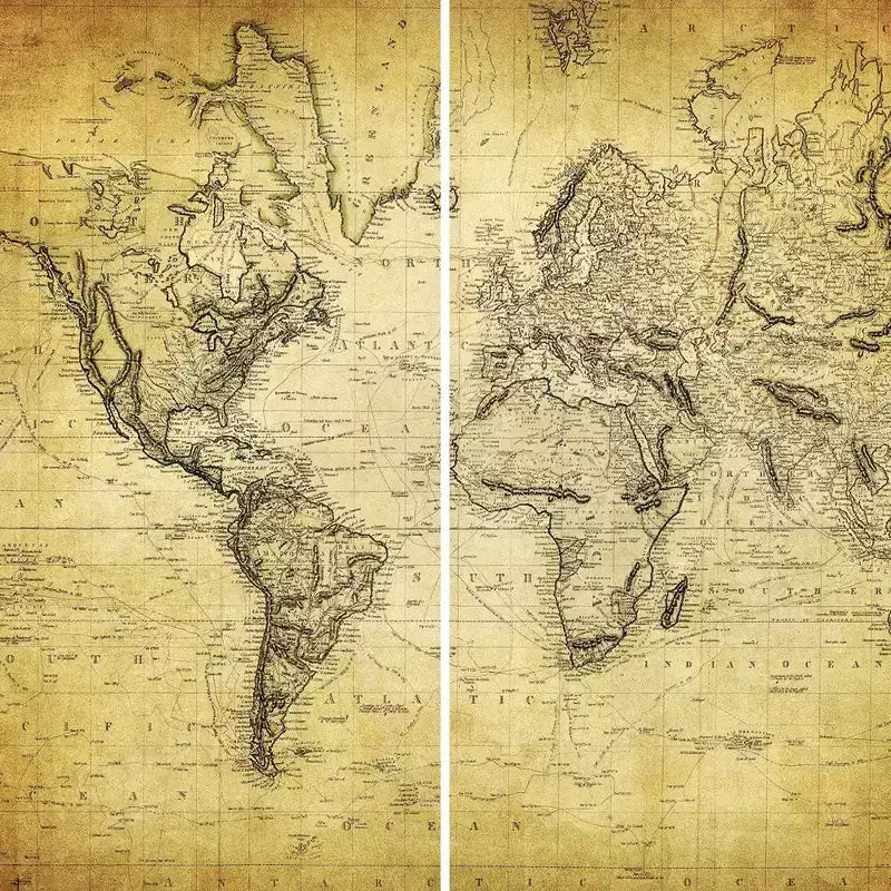 Divisorio beige vintage con mappa del mondo a 3 pannelli, bifacciale, in tela, per 1 persona