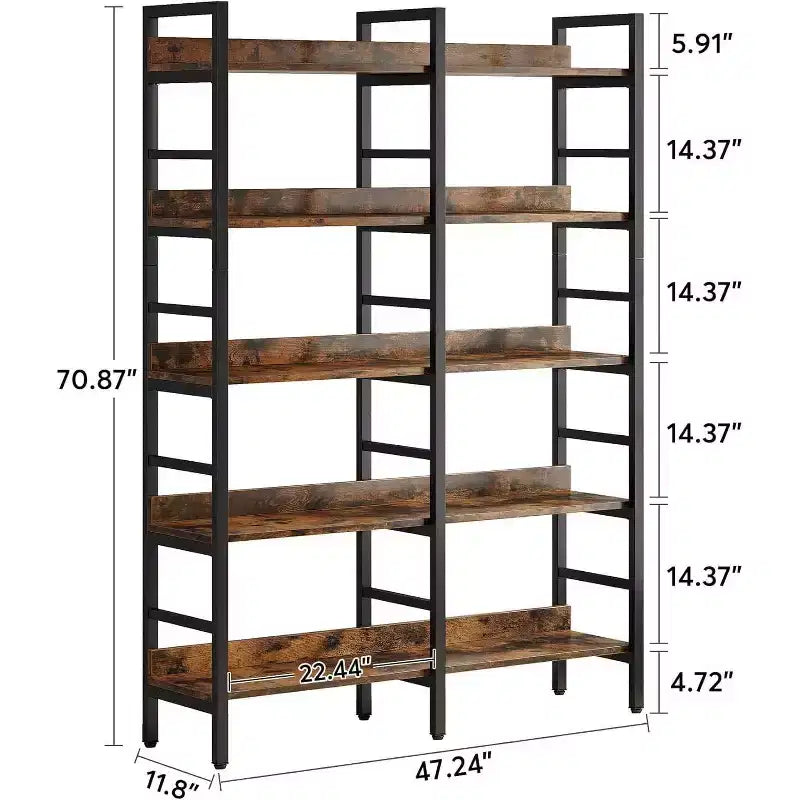 Scaffale Rustico Marrone a 5 Ripiani Doppio, per 1 Persona