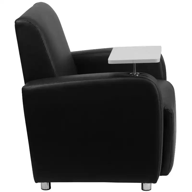 Sedia Ospite in Similpelle con Bracciolo-Tavolino Girevole e Portabicchieri, Posto Singolo